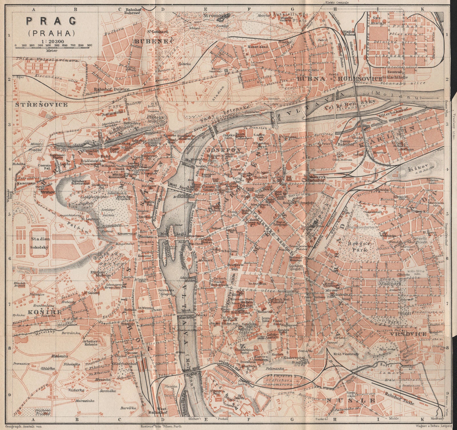 PRAGUE PRAHA PRAG vintage town city plan mesta. Czech Republic mapa 1929